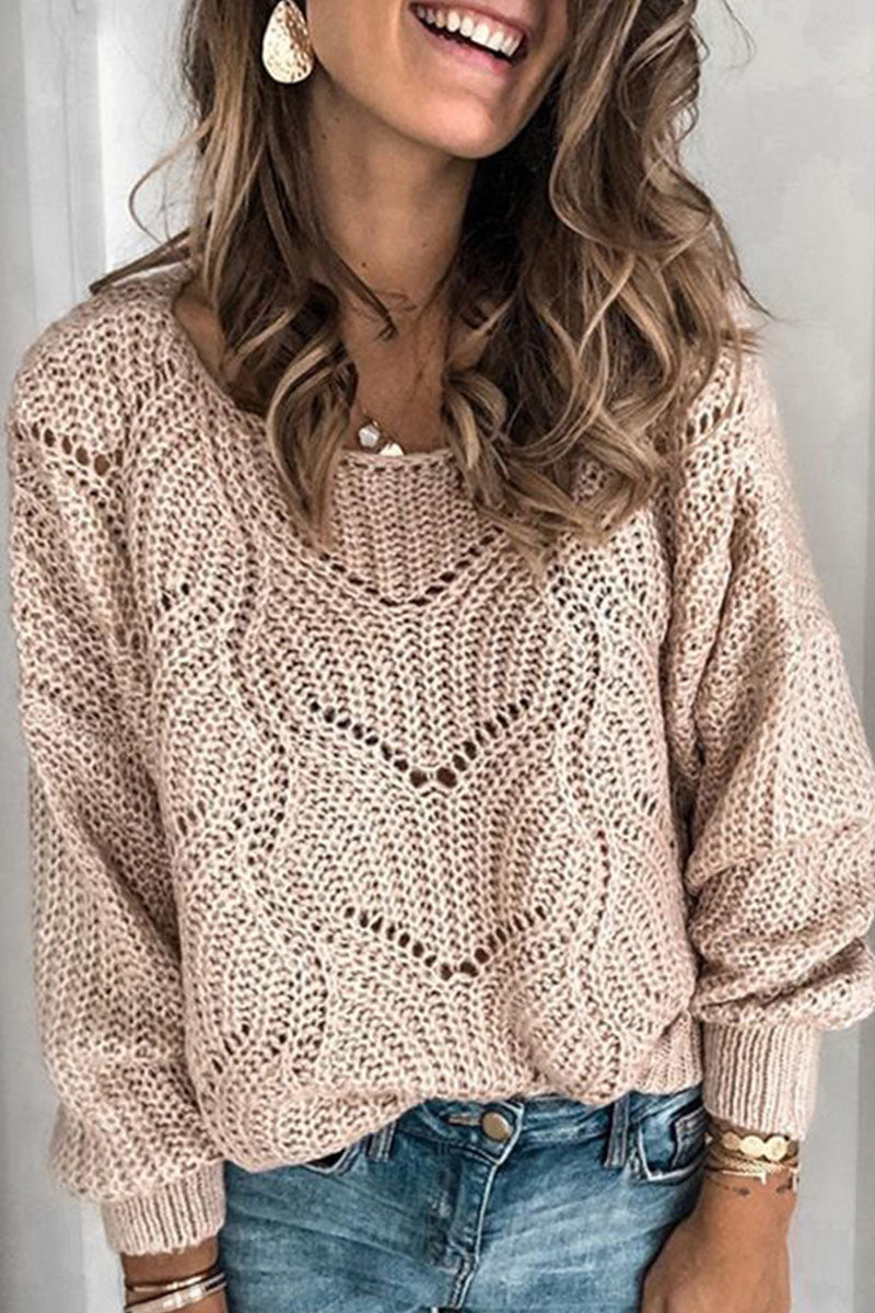 Casual Solid Hollowed Out O Neck Tops(4 Colors)