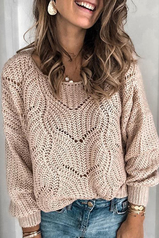 Casual Solid Hollowed Out O Neck Tops(4 Colors)