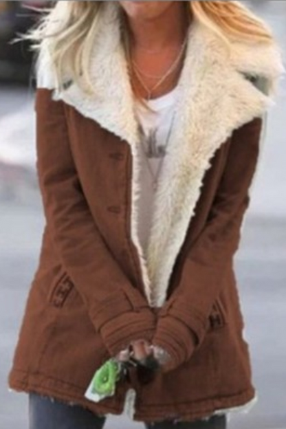 Fashion Street Patchwork Pocket Turndown Collar Outerwear(7 Colors)