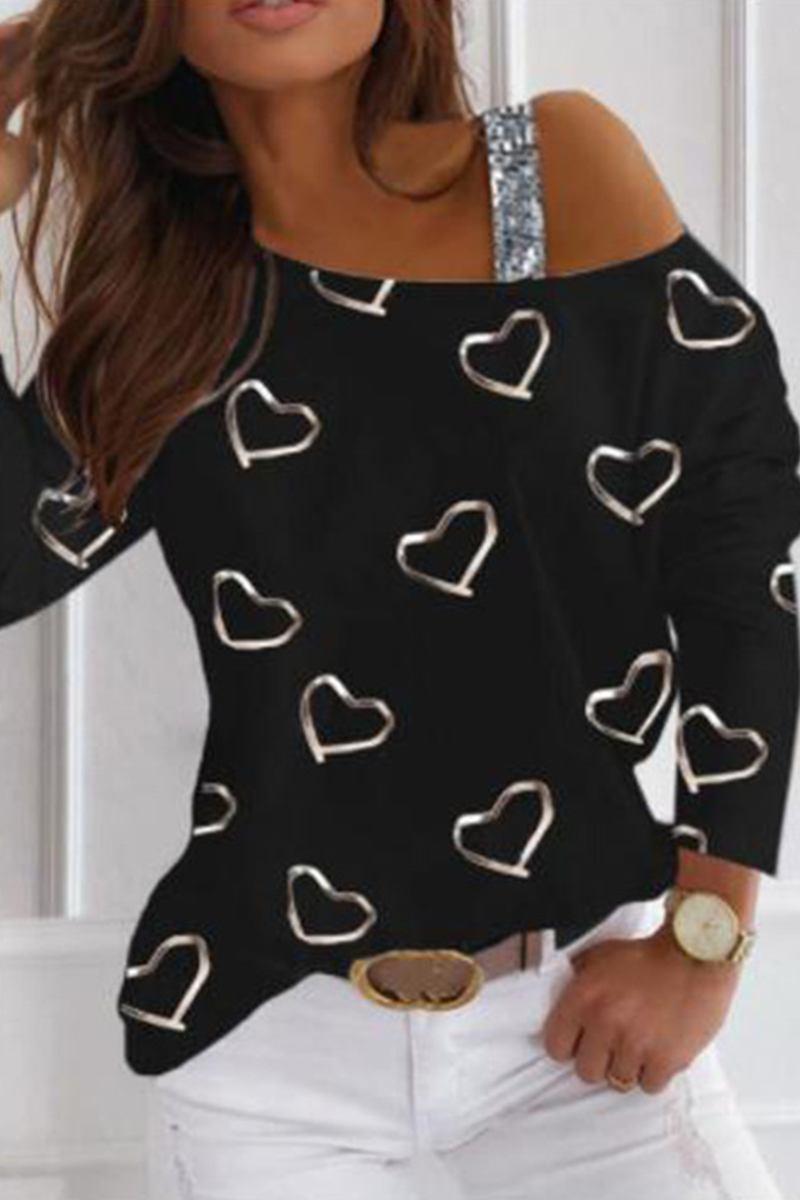 Casual Print Patchwork Oblique Collar Tops