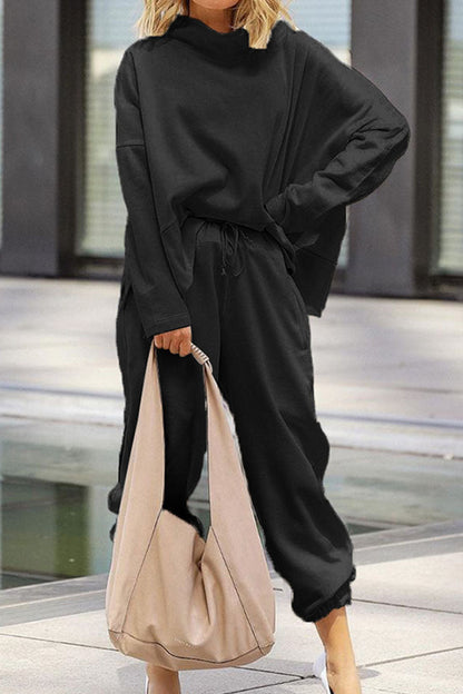 Fashion Casual Solid Patchwork O Neck Long Sleeve Two Pieces(3 Colors)