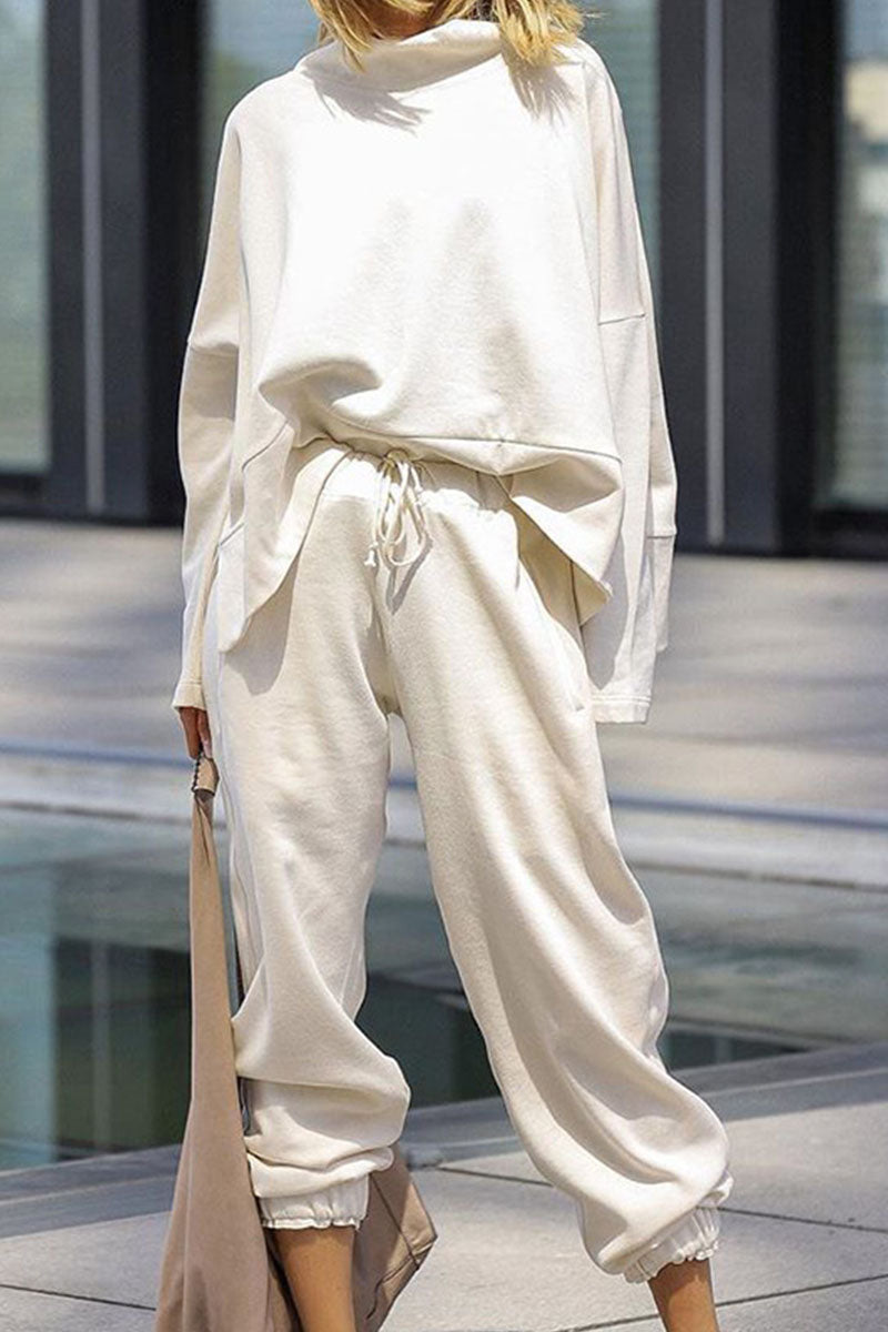 Fashion Casual Solid Patchwork O Neck Long Sleeve Two Pieces(3 Colors)