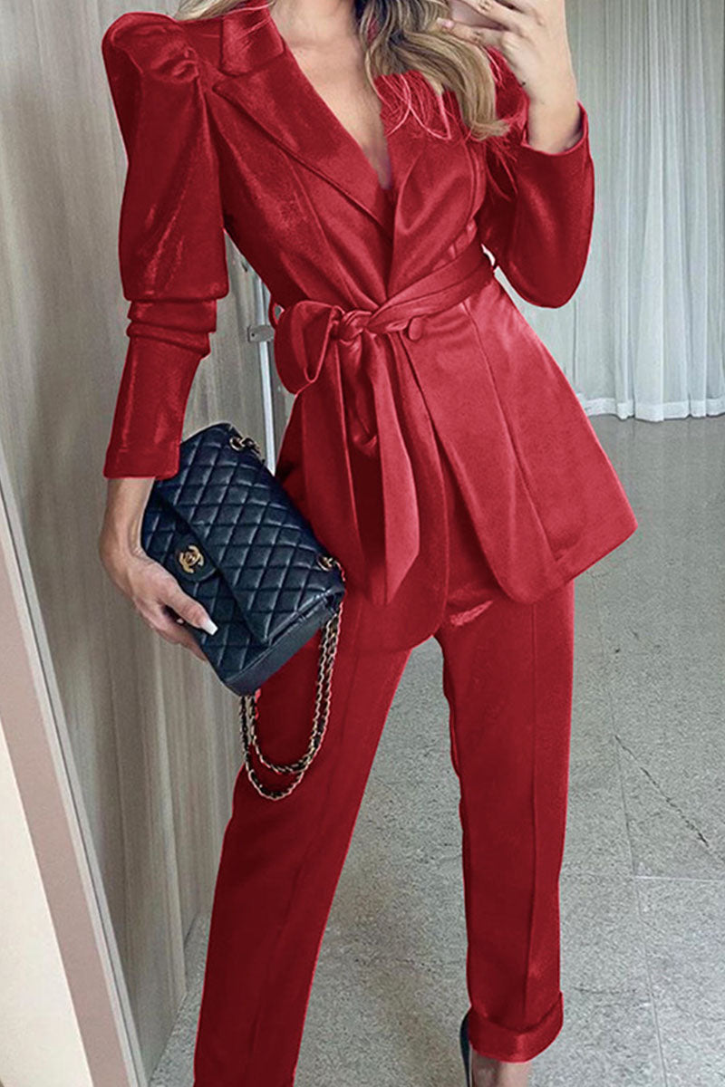 Fashion Street Solid Patchwork Turndown Collar Long Sleeve Two Pieces