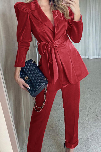 Fashion Street Solid Patchwork Turndown Collar Long Sleeve Two Pieces