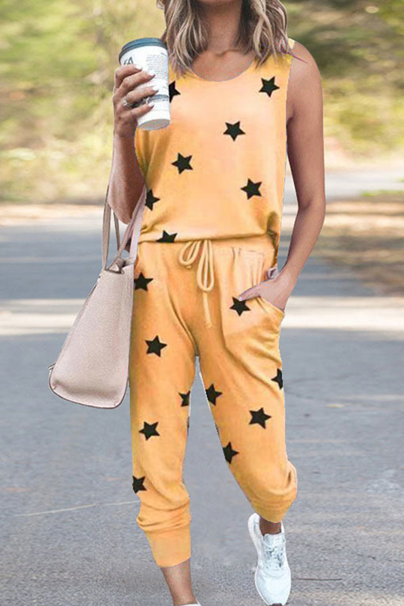 Casual The stars Frenulum O Neck Sleeveless Two Pieces