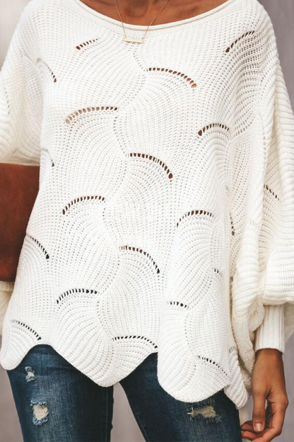 Fashion Elegant Solid Hollowed Out Patchwork O Neck Sweaters(7 Colors)