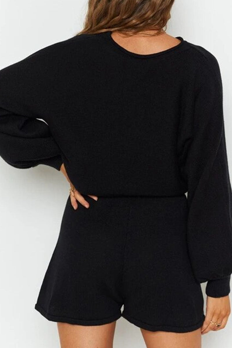 Fashion Casual Solid Split Joint O Neck Long Sleeve Two Pieces