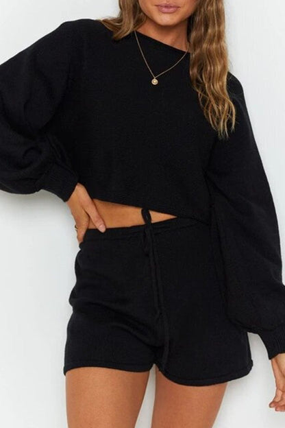 Fashion Casual Solid Split Joint O Neck Long Sleeve Two Pieces