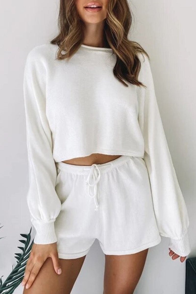 Fashion Casual Solid Split Joint O Neck Long Sleeve Two Pieces