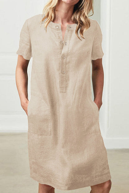 Fashion Casual Solid Patchwork O Neck A Line Dresses(4 Colors)