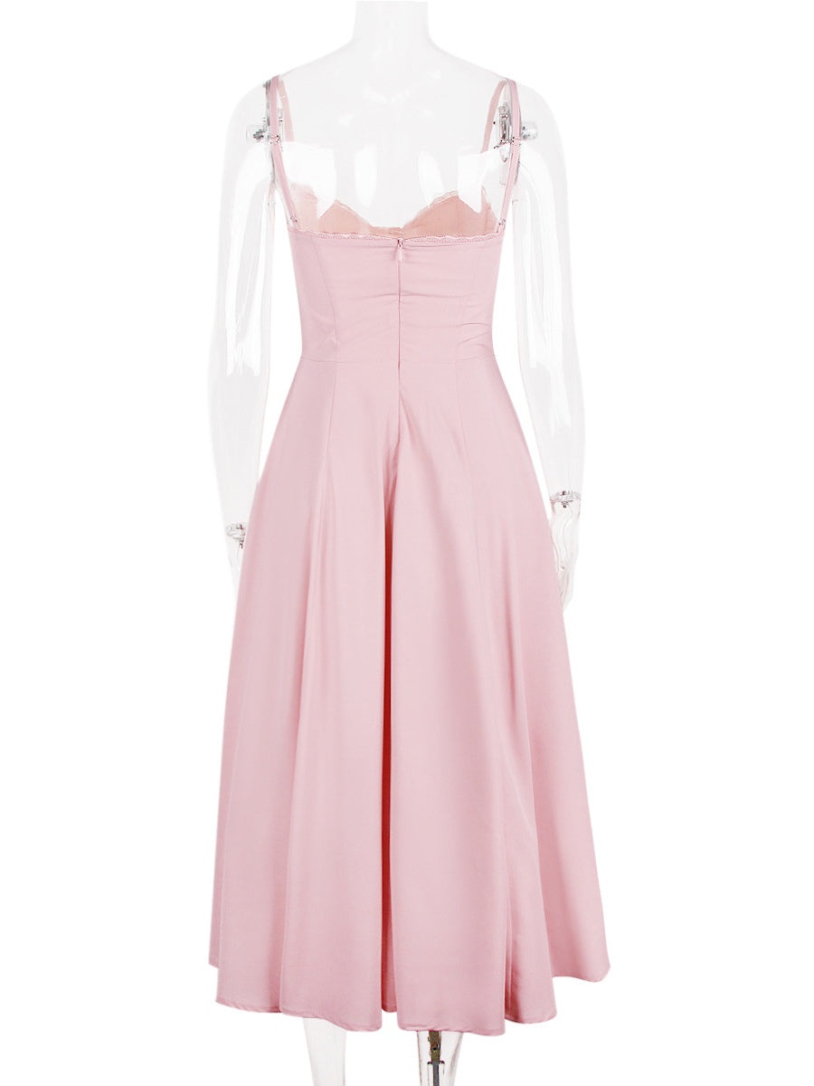 Soft Pink Corset Midi Dress Sweetheart Neck Straps A-line Birthday Party Dress For Women 2026
