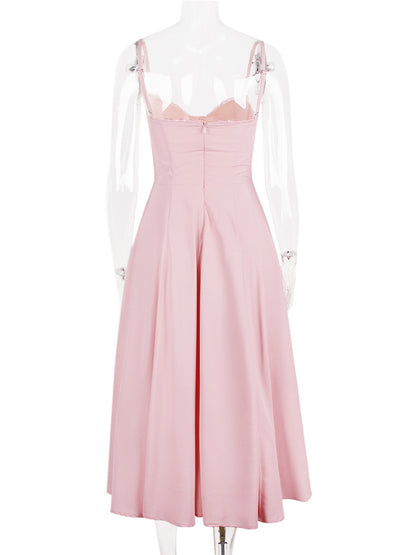 Soft Pink Corset Midi Dress Sweetheart Neck Straps A-line Birthday Party Dress For Women 2026