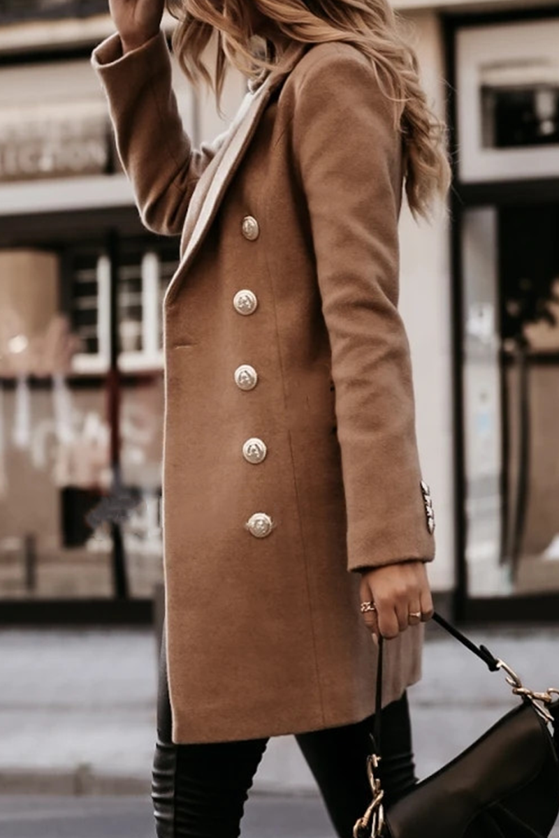 Elegant Solid Buckle Turn-back Collar Outerwear(4 Colors)