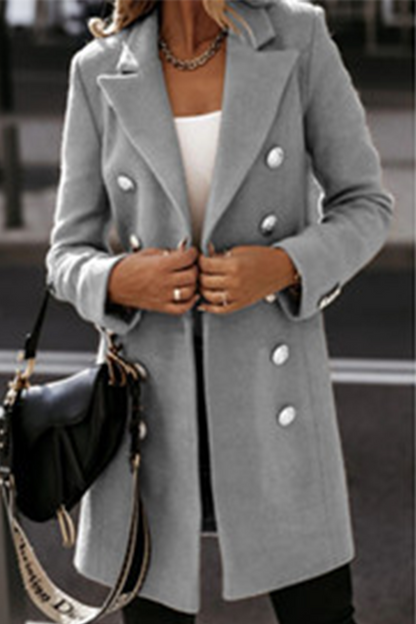 Elegant Solid Buckle Turn-back Collar Outerwear(4 Colors)
