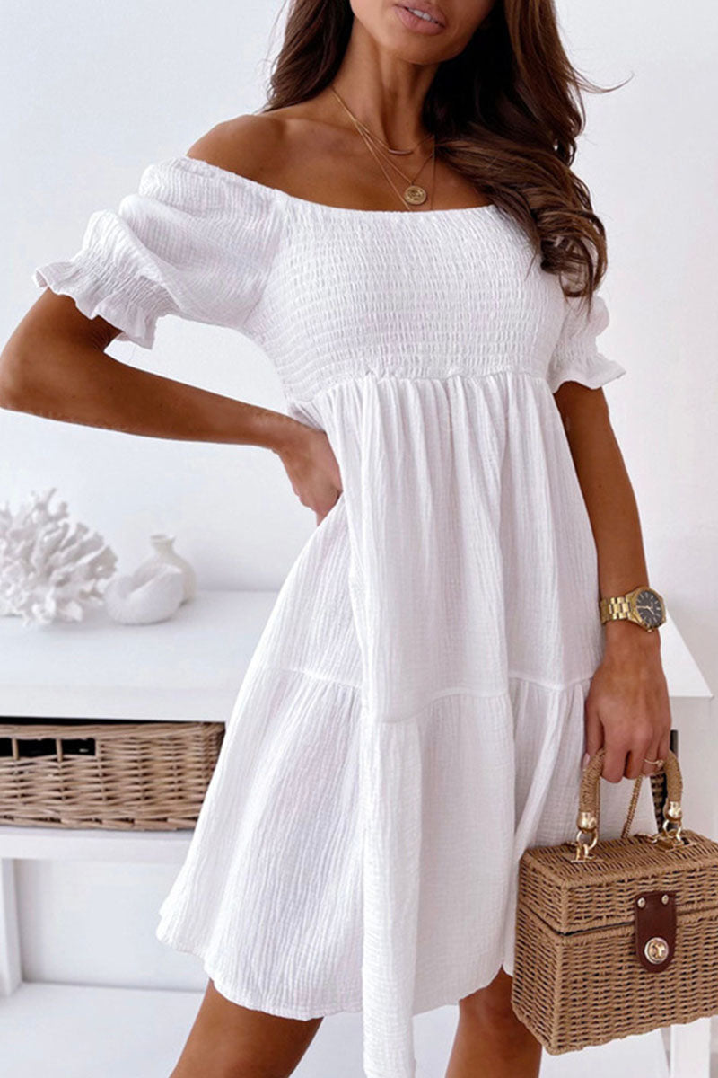 Casual Solid Patchwork Off the Shoulder Princess Dresses(3 Colors)