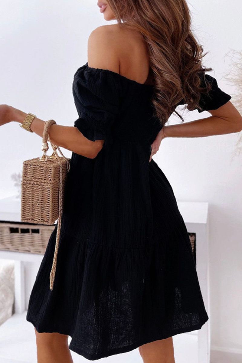 Casual Solid Patchwork Off the Shoulder Princess Dresses(3 Colors)