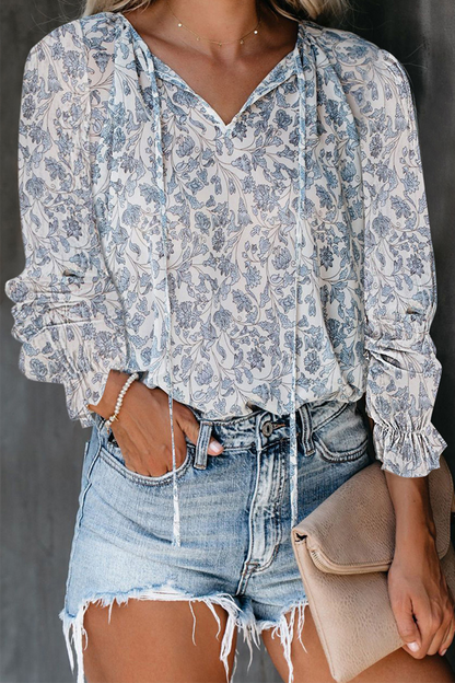 Casual Elegant Print Patchwork Frenulum V Neck Tops(7 Colors)