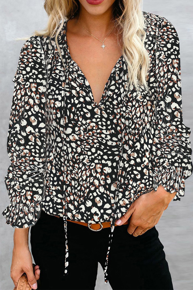 Casual Elegant Print Patchwork Frenulum V Neck Tops(7 Colors)