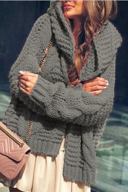 Casual Solid Split Joint Hooded Collar Tops
