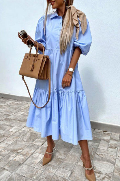 Fashion Street Solid Turndown Collar Princess Dresses(3Colors)