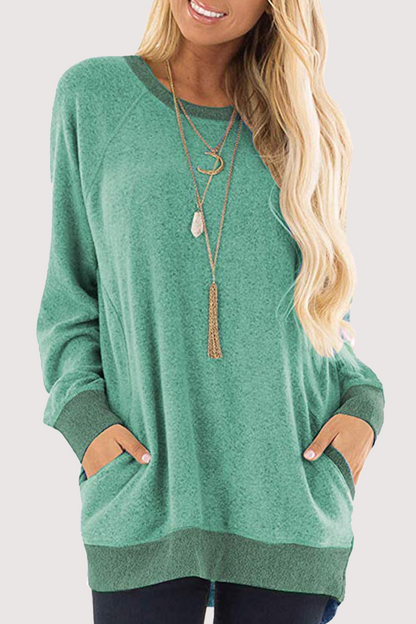 Casual Patchwork Pocket O Neck Tops
