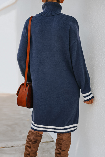 Casual Striped Basic Turtleneck Dresses