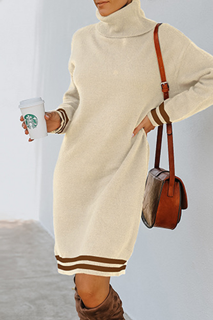 Casual Striped Basic Turtleneck Dresses