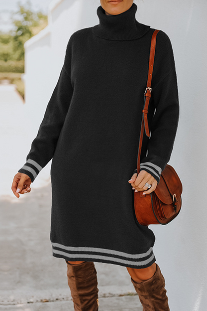Casual Striped Basic Turtleneck Dresses