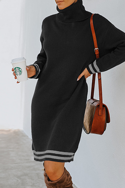 Casual Striped Basic Turtleneck Dresses