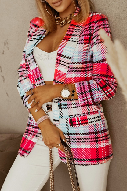 Casual Plaid Patchwork Turn-back Collar Outerwear
