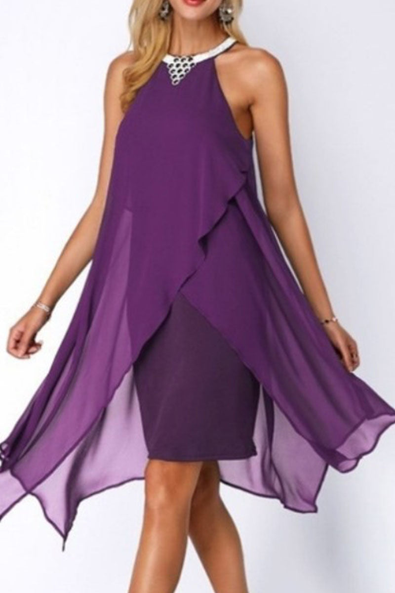 Fashion Street Solid Patchwork O Neck Pencil Skirt Dresses(4 Colors)