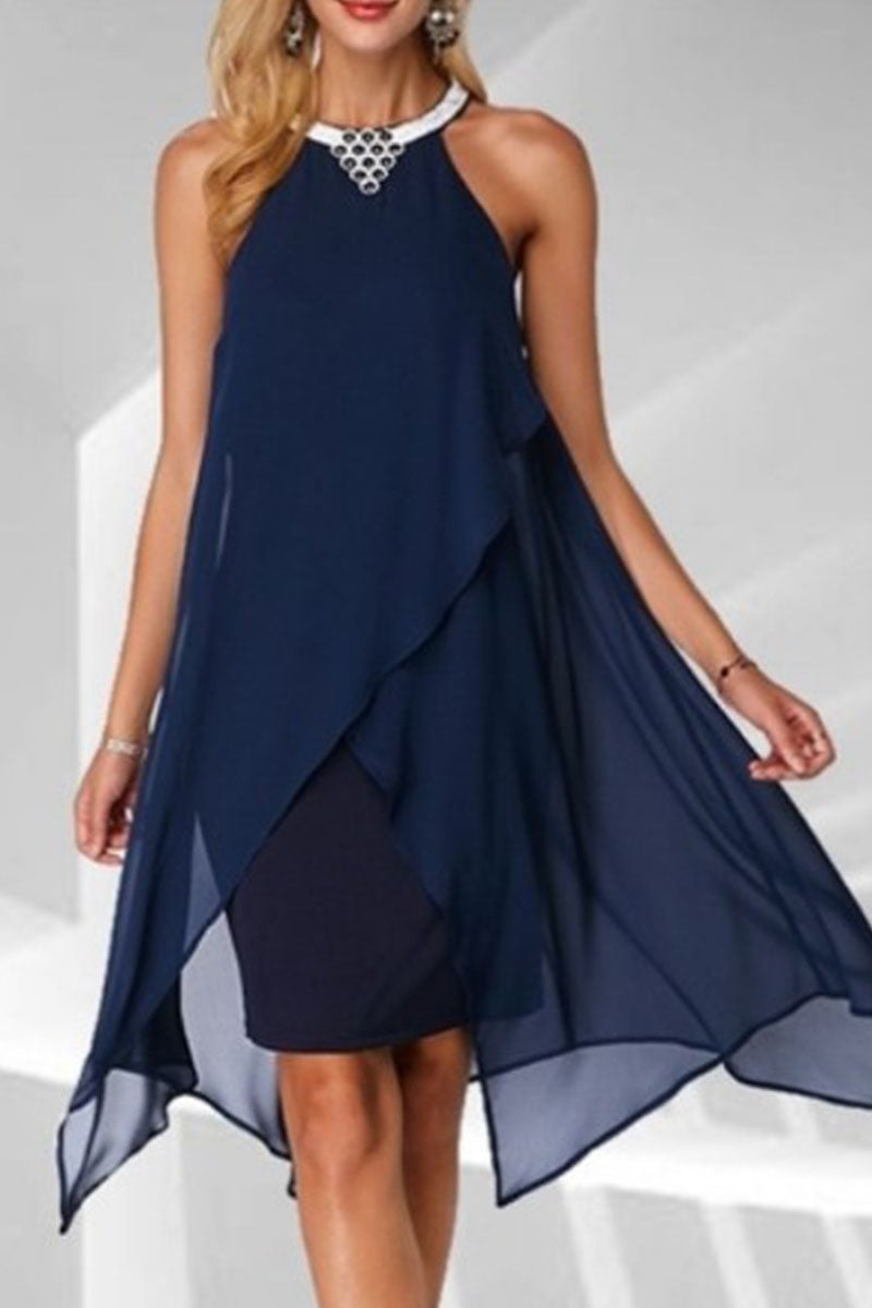 Fashion Street Solid Patchwork O Neck Pencil Skirt Dresses(4 Colors)