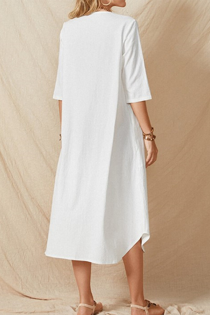 Casual Solid Pocket Buckle O Neck A Line Dresses