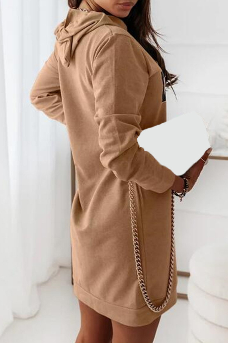 Casual Letter Draw String Hooded Collar Dresses