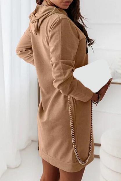 Casual Letter Draw String Hooded Collar Dresses