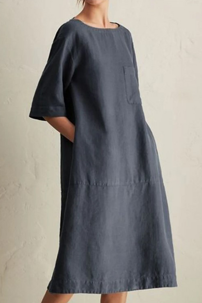 Casual Solid Patchwork Pocket O Neck A Line Dresses(6 Colors)