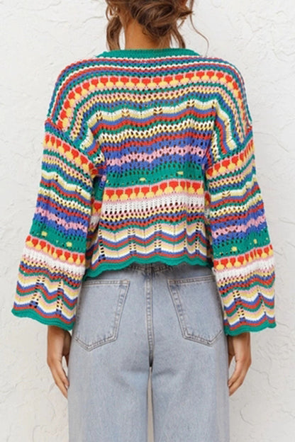 Fashion Street Striped Patchwork O Neck Sweaters(3 Colors)