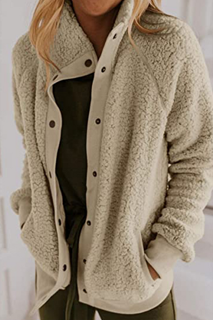 Solid Split Joint Buckle Mandarin Collar Outerwear