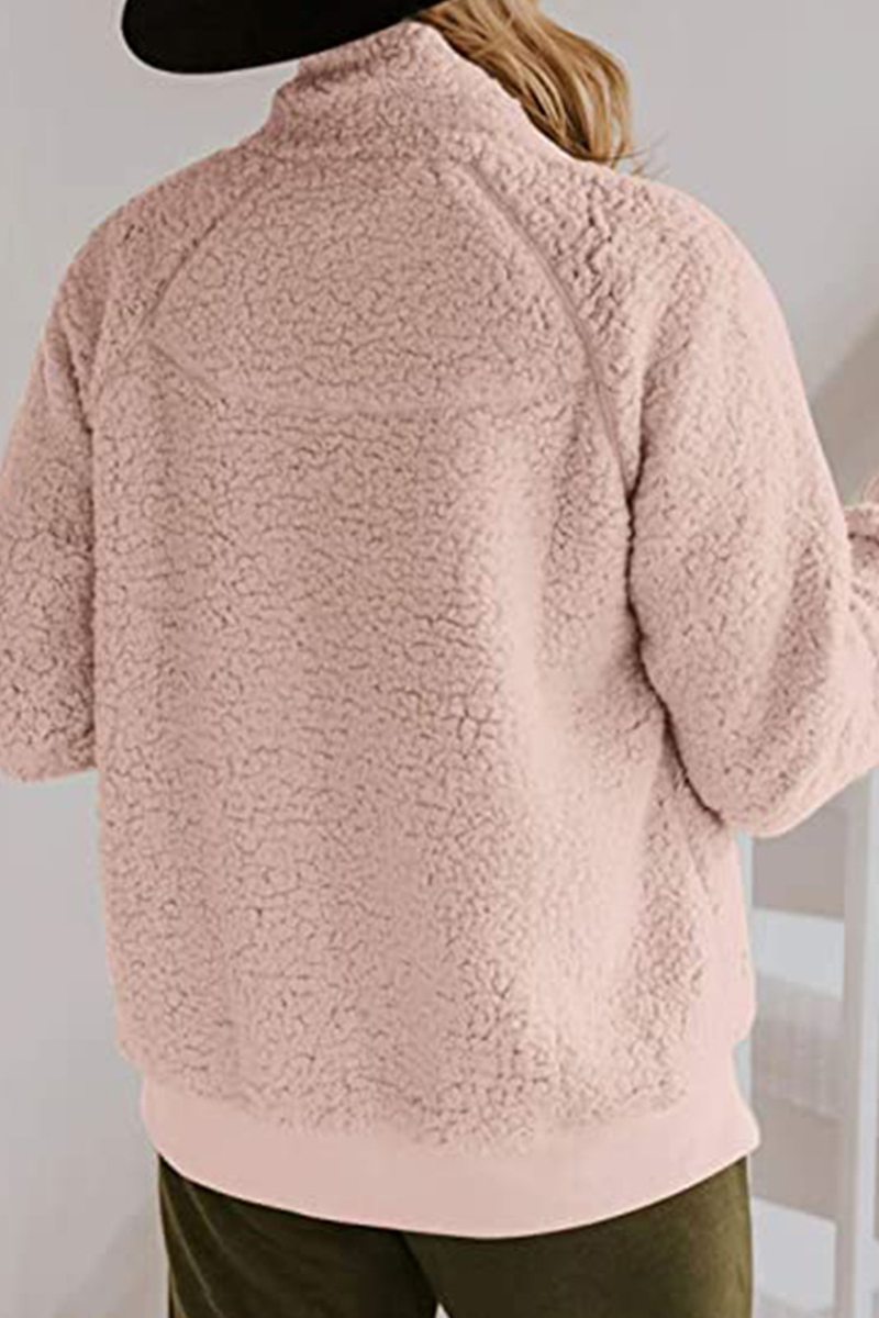 Solid Split Joint Buckle Mandarin Collar Outerwear