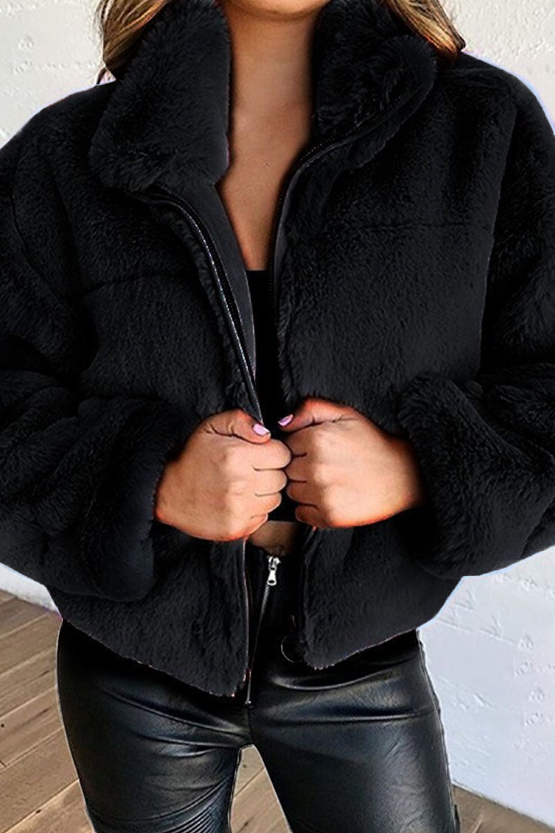 Fashion Street Solid Split Joint Mandarin Collar Outerwear