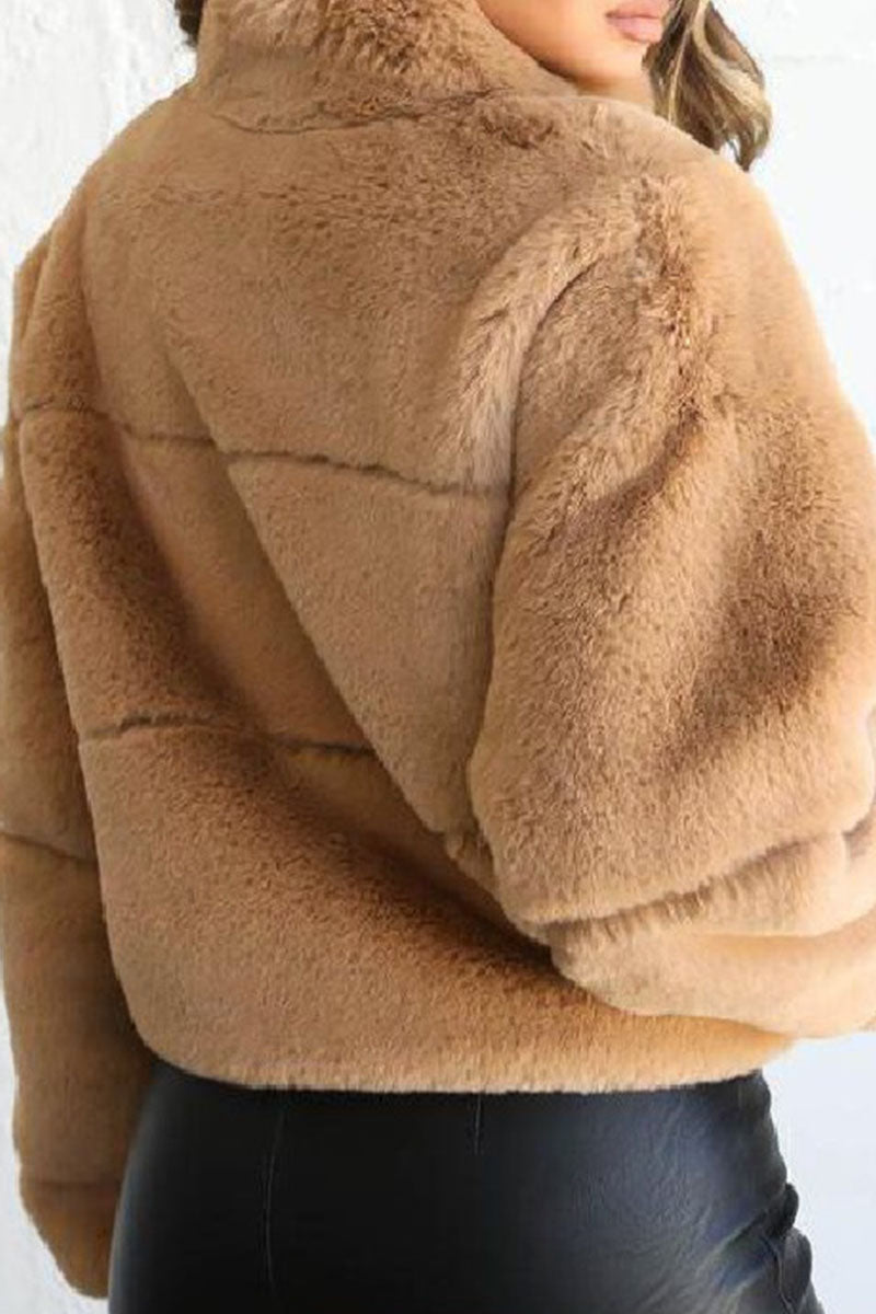 Fashion Street Solid Split Joint Mandarin Collar Outerwear