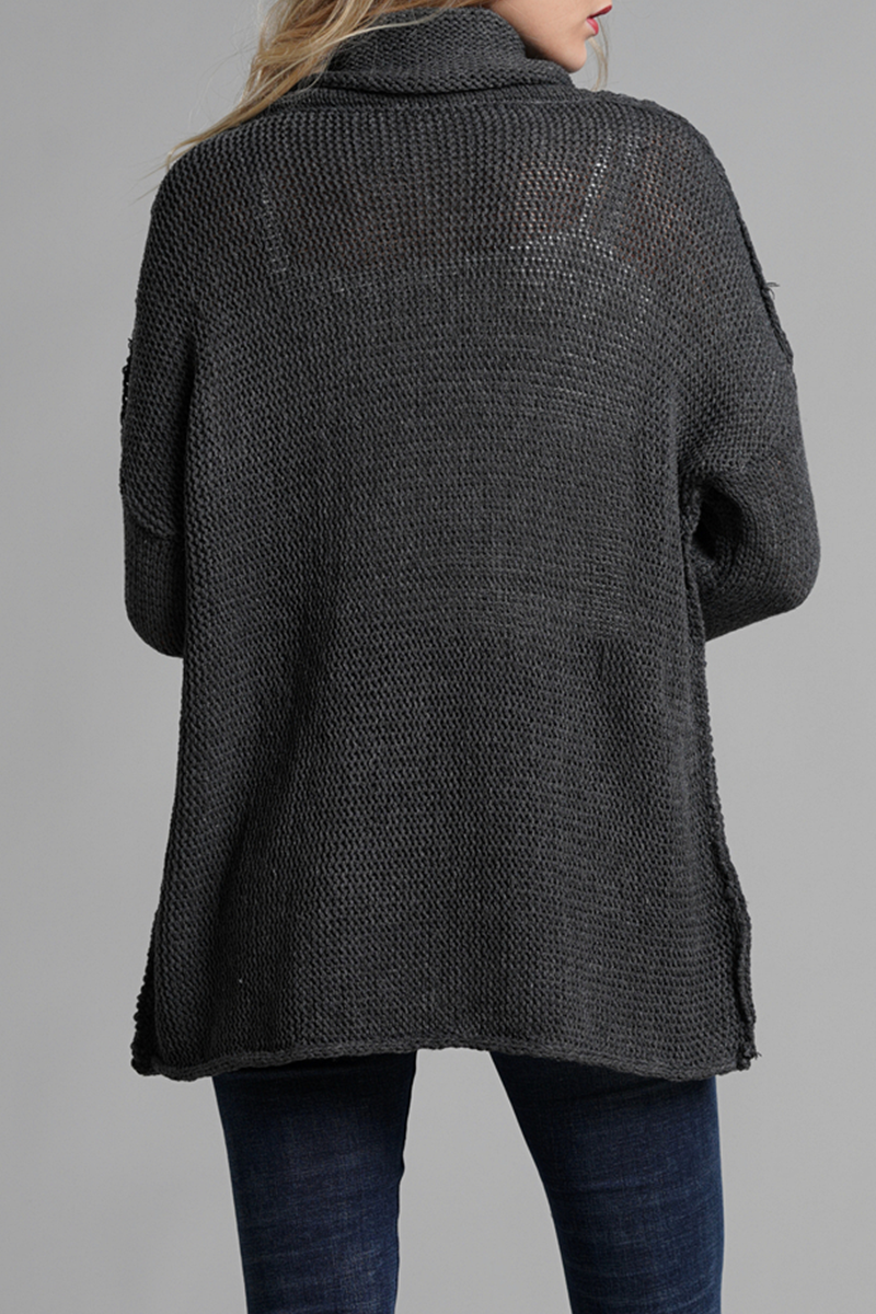 Casual Solid Split Joint Turtleneck Tops Sweater