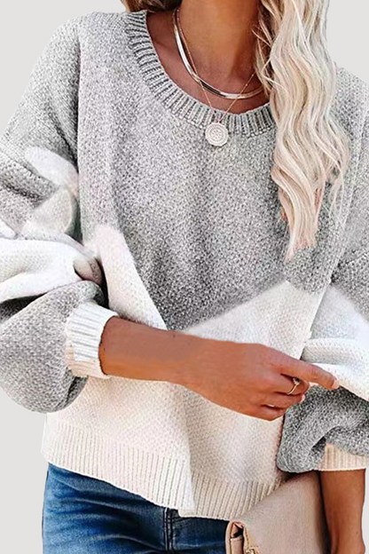 Casual Geometric  Contrast O Neck Tops Sweater