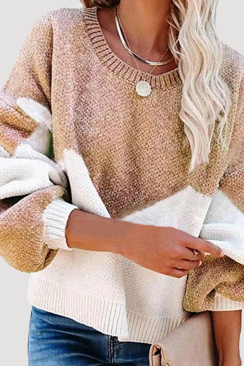 Casual Geometric  Contrast O Neck Tops Sweater