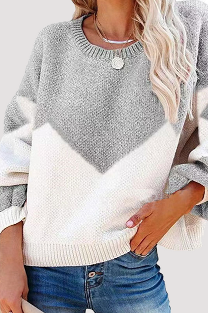 Casual Geometric  Contrast O Neck Tops Sweater