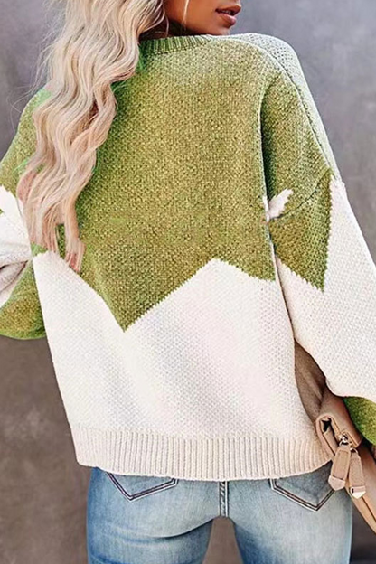 Casual Geometric  Contrast O Neck Tops Sweater