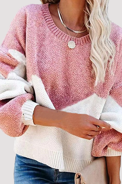 Casual Geometric  Contrast O Neck Tops Sweater