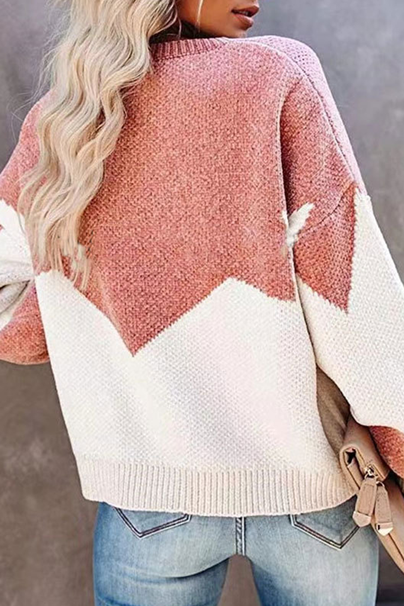 Casual Geometric  Contrast O Neck Tops Sweater