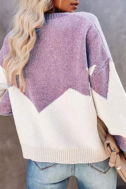 Casual Geometric  Contrast O Neck Tops Sweater