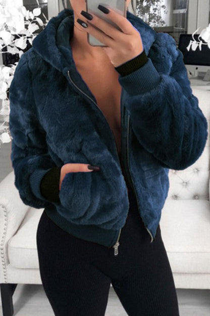 Fashion Street Solid Patchwork Hooded Collar Outerwear(9 Colors)